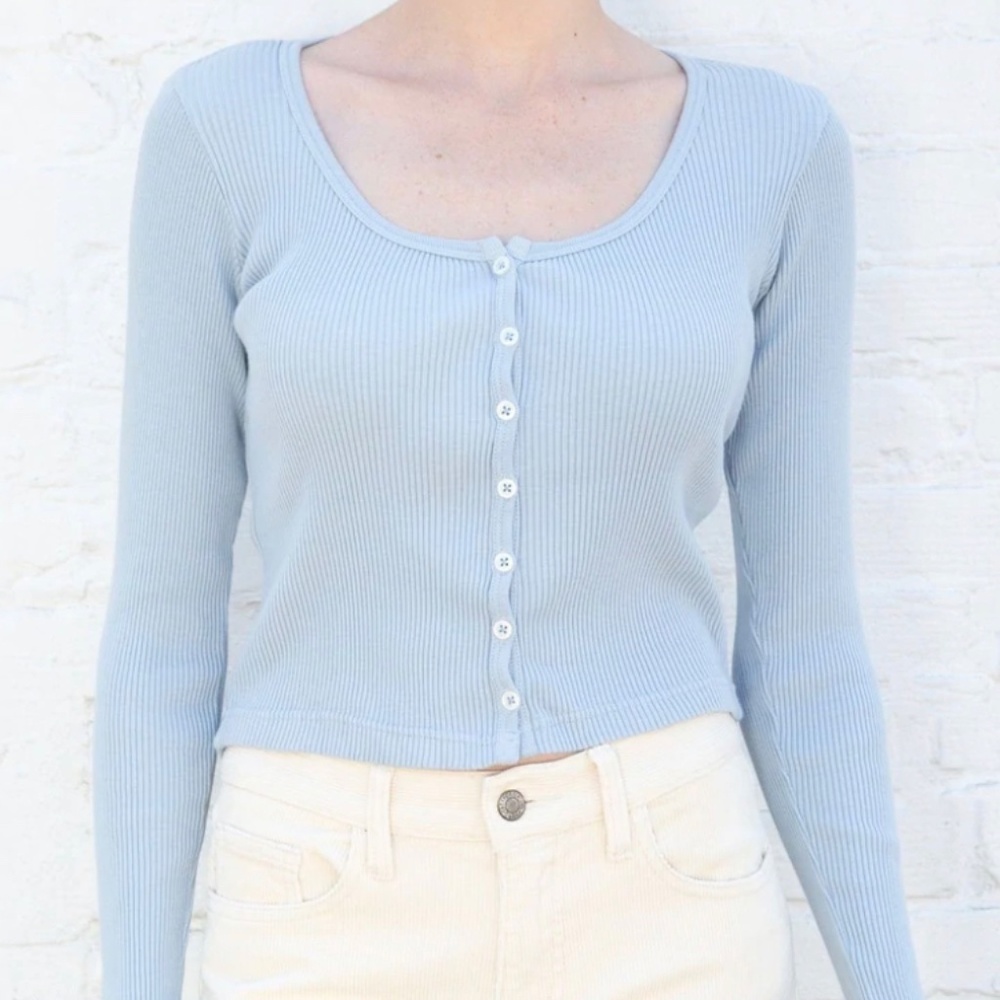 Blue Brandy Melville Button-Up Crop Long Sleeve